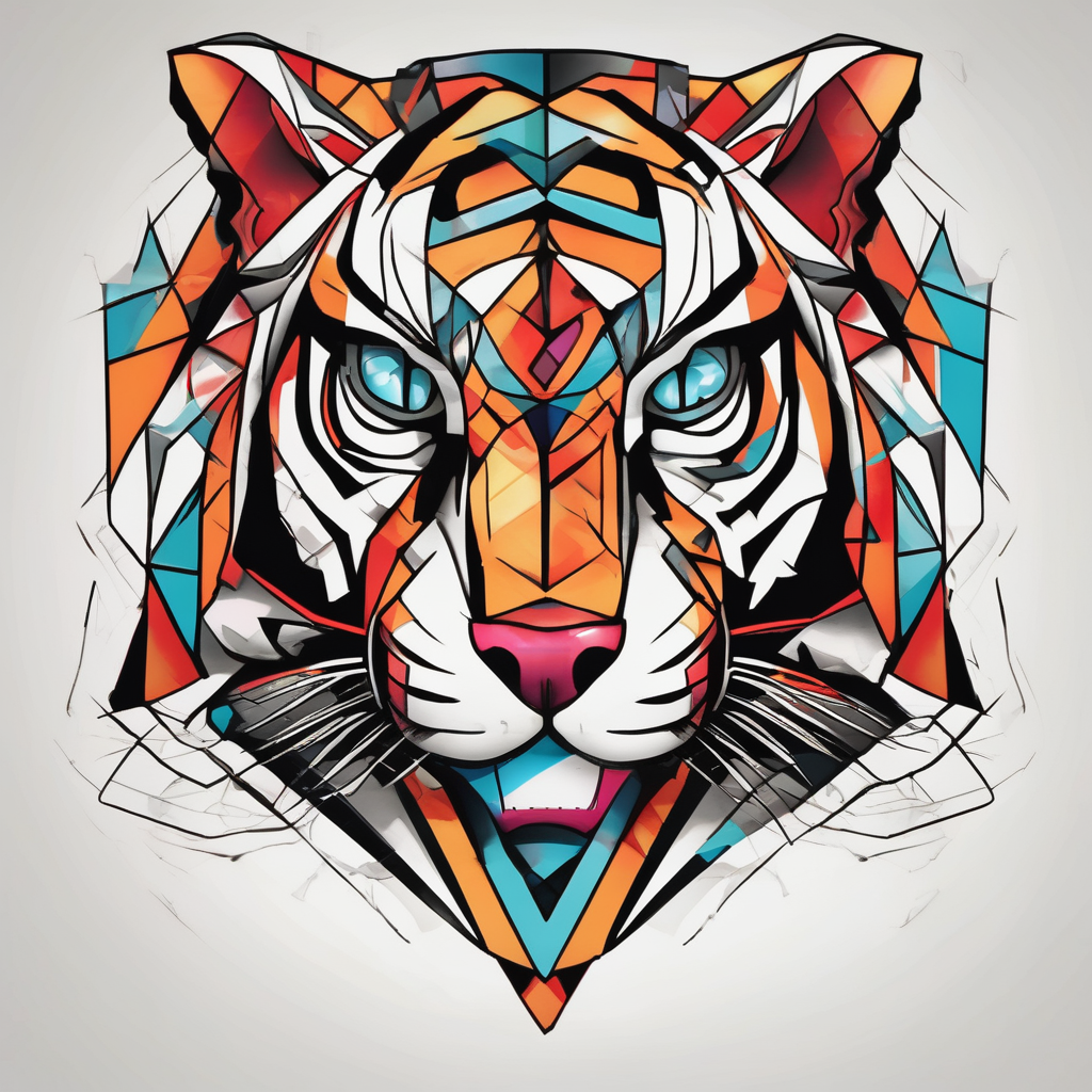a full color cubist tiger tattoo drake tattoos, diseño de tatuaje Boceto generado con IA